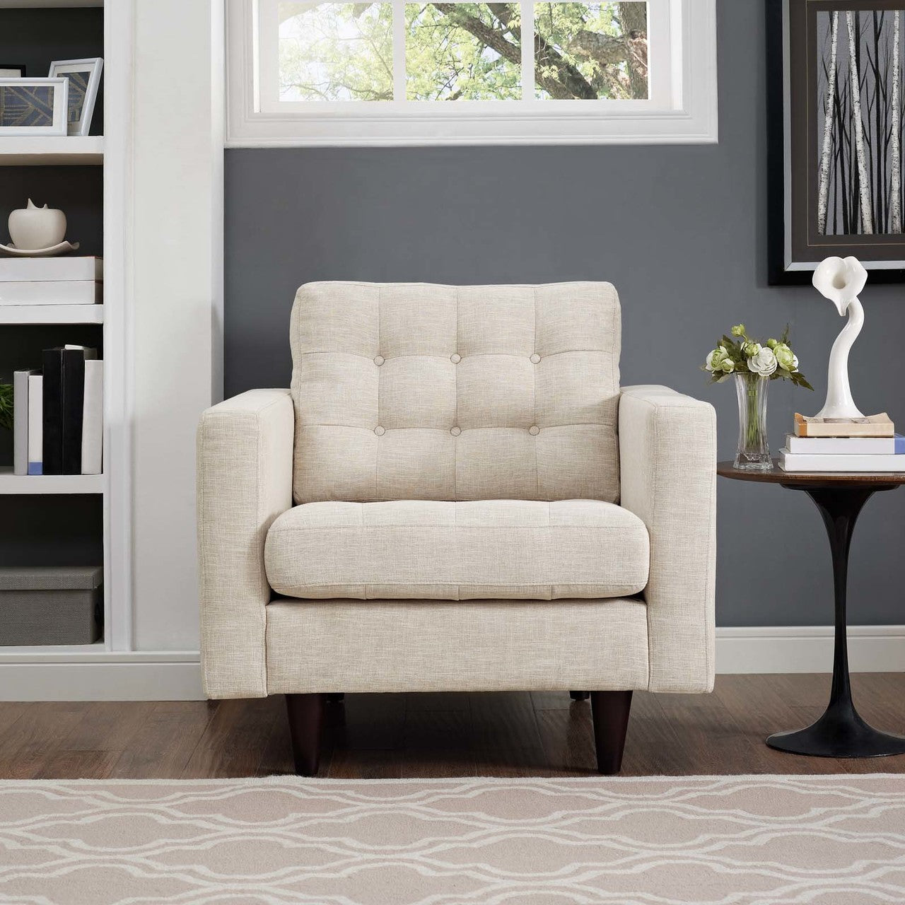 Empress Upholstered Fabric Armchair, Fabric, Beige 13216