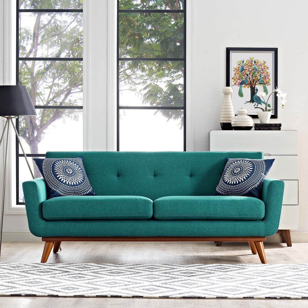 Engage Upholstered Fabric Loveseat, Fabric, Aqua Blue 13238