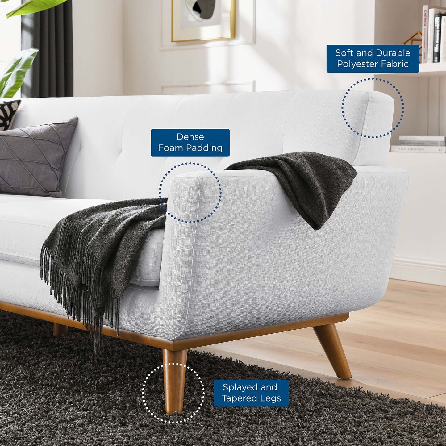 Engage Upholstered Fabric Sofa, Fabric, White, 18092