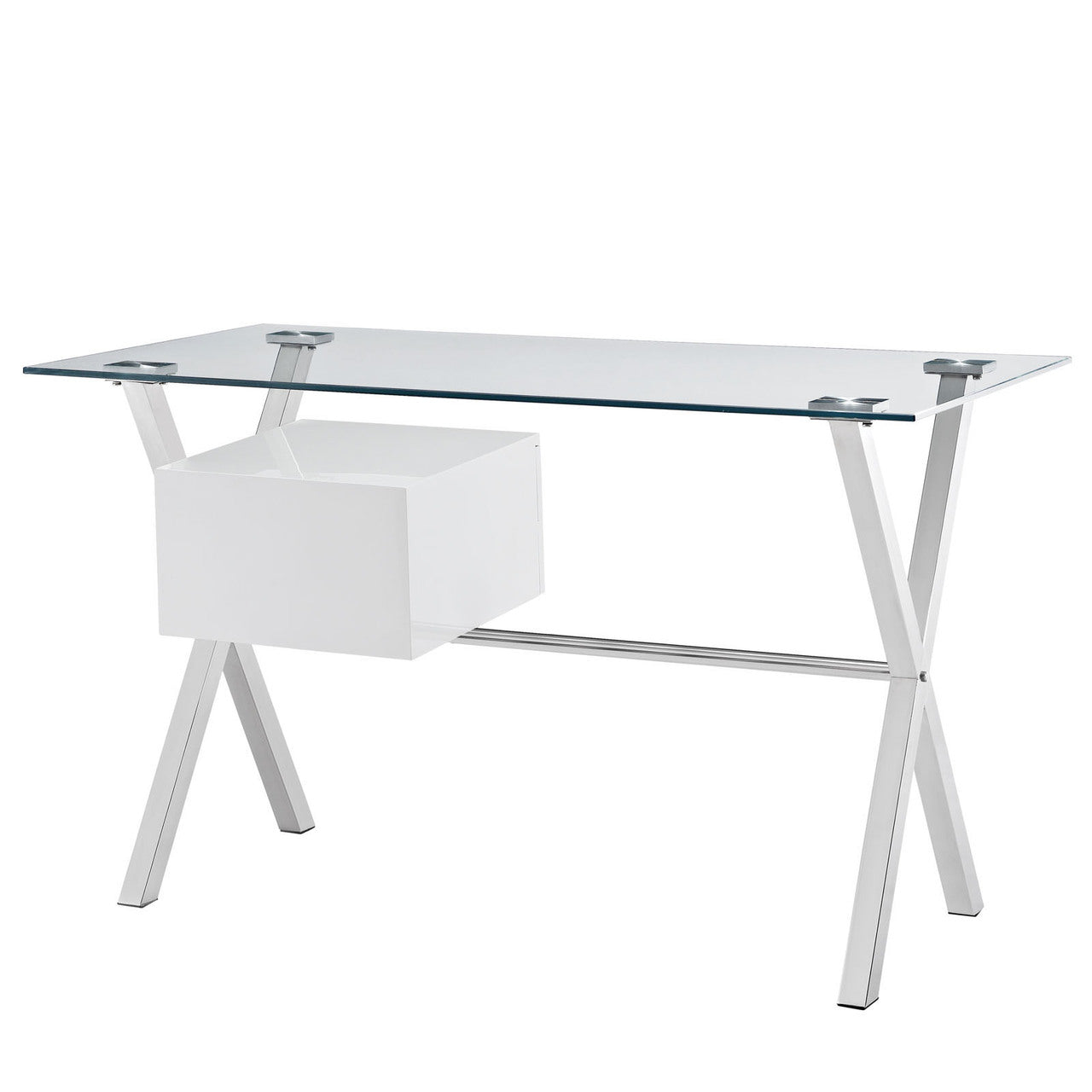 Stasis Office Desk, White Glass