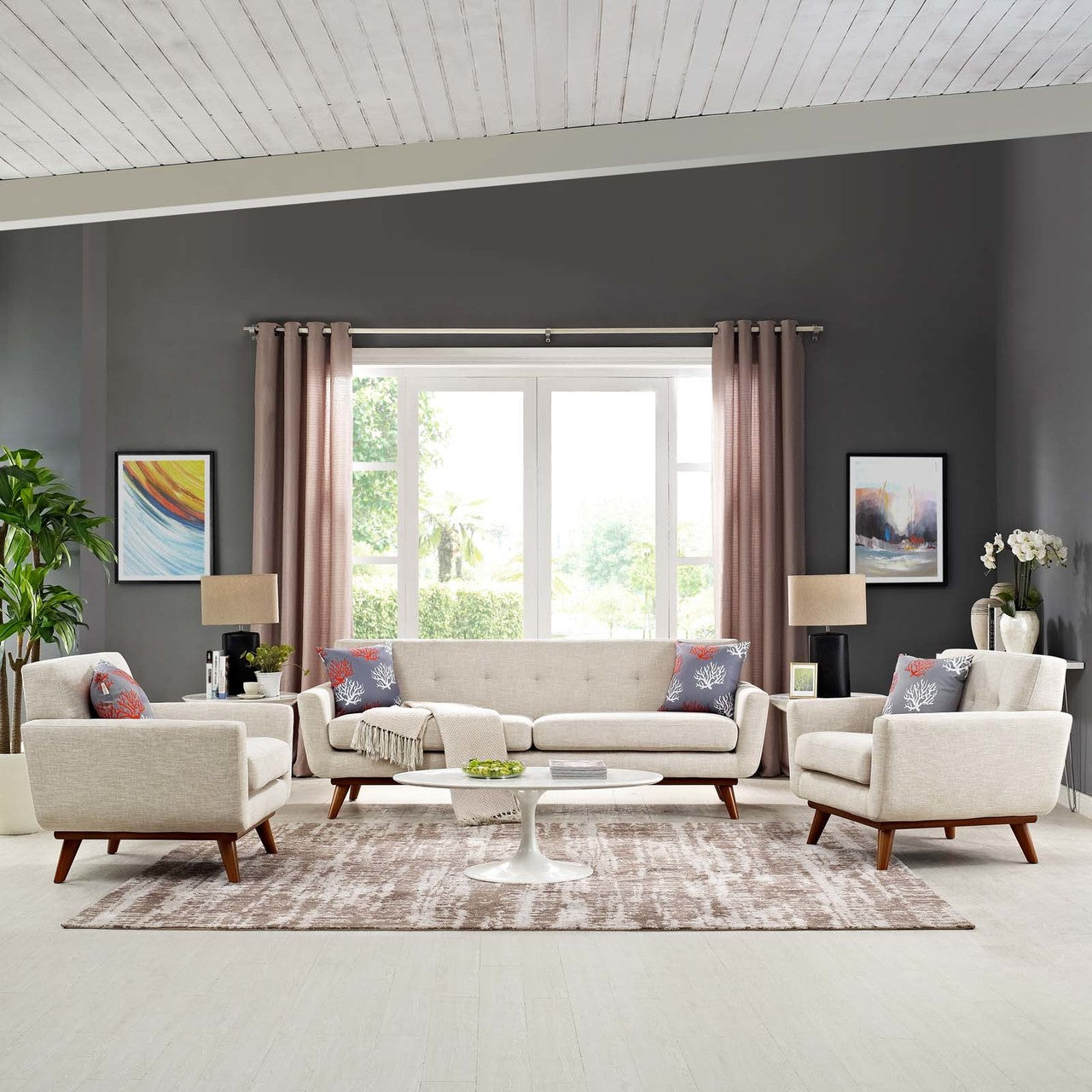 Engage Armchairs and Sofa Set of 3, Fabric, Beige 13251