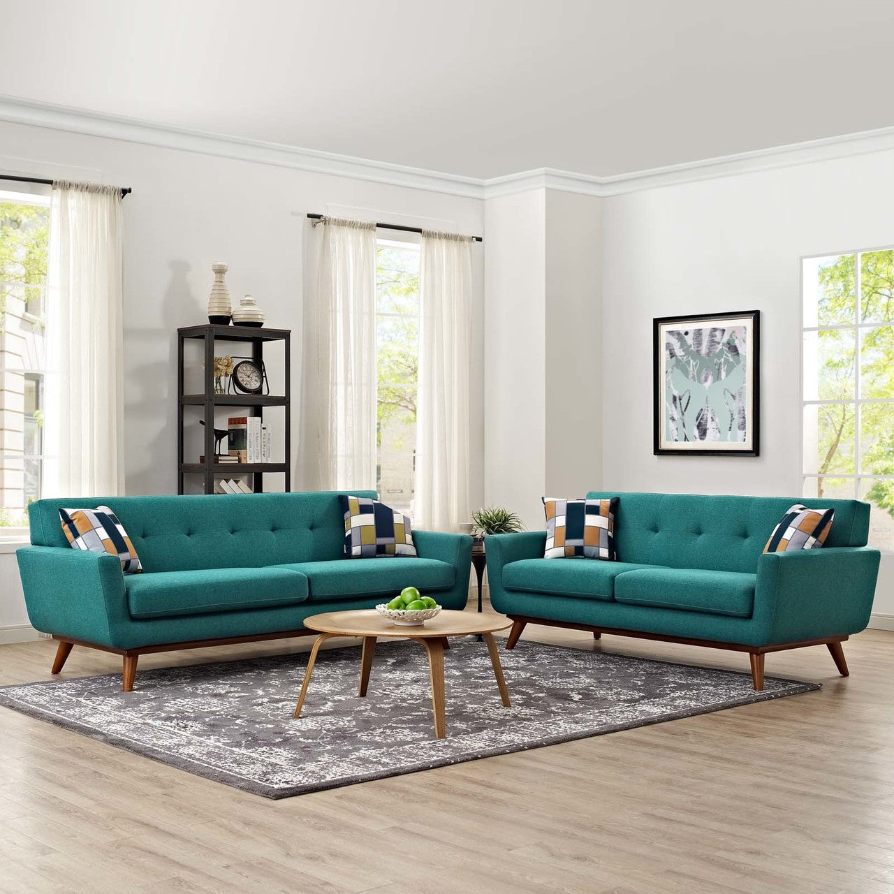 Engage Loveseat and Sofa Set of 2, Fabric, Aqua Blue 13254
