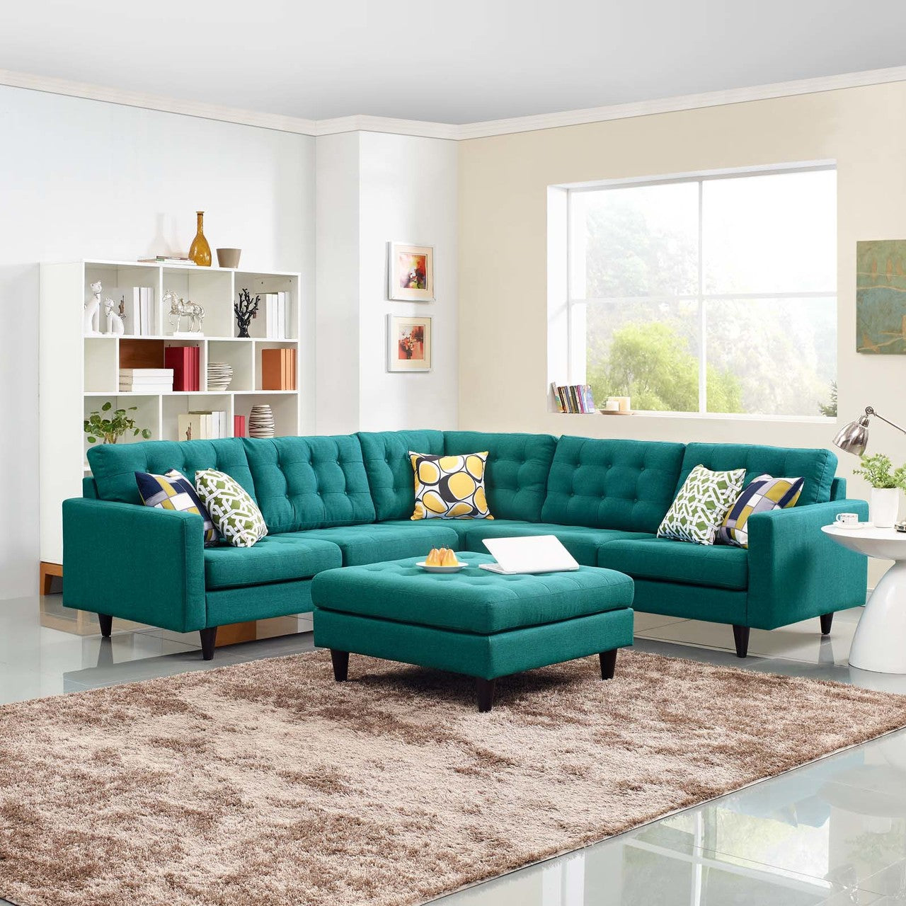 Empress 3 Piece Upholstered Fabric Sectional Sofa Set, Fabric, Aqua Blue 13260