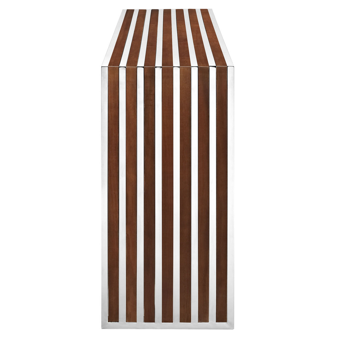 Gridiron Wood Inlay Console Table in Walnut