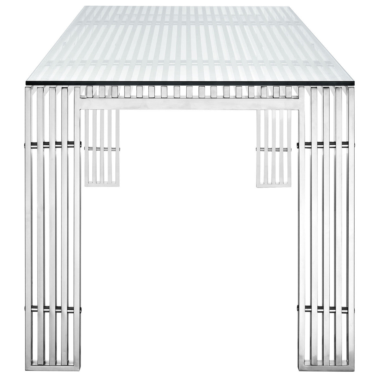 Gridiron Stainless Steel Dining Table in Silver EEI-1434-SLV