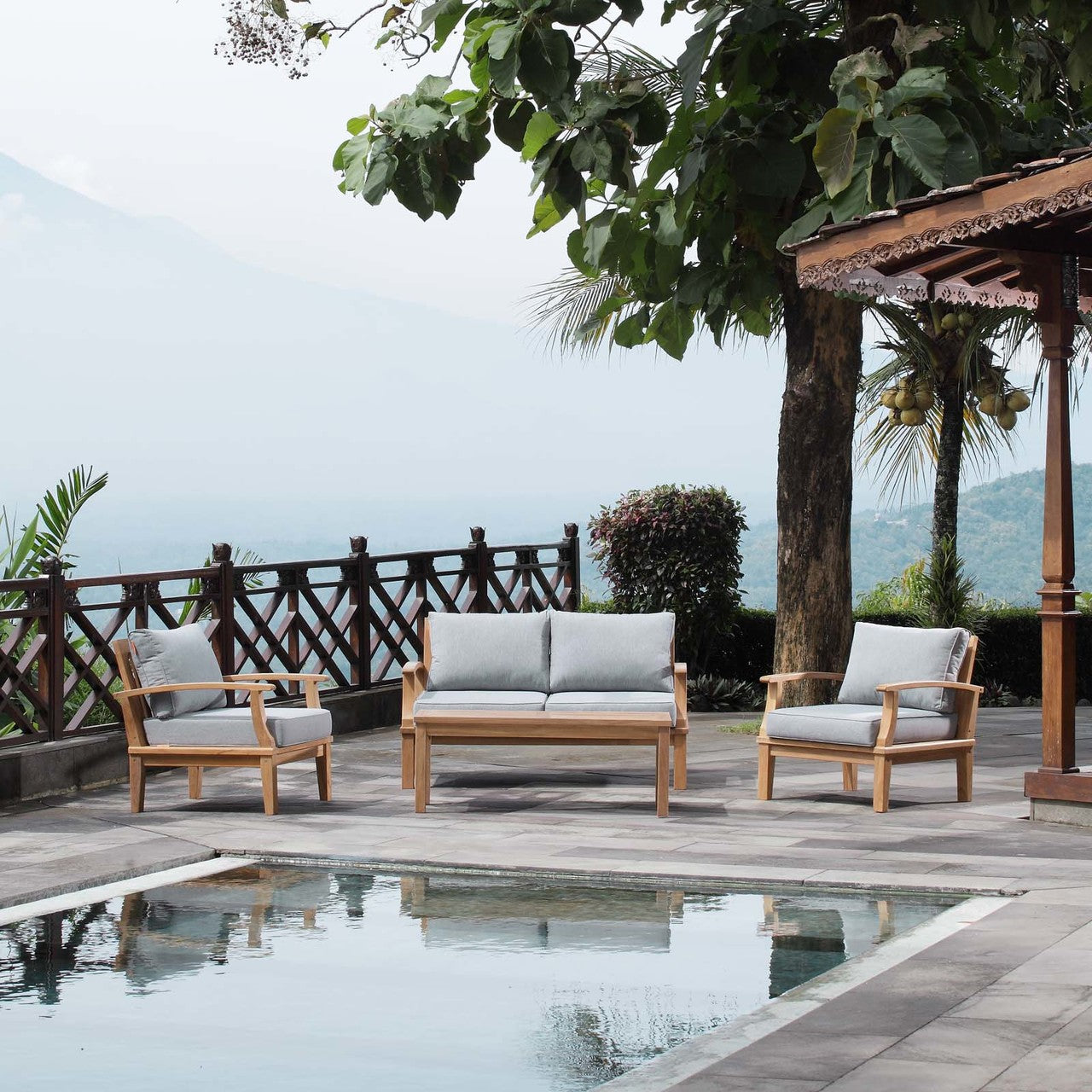 Marina 4 Piece Outdoor Patio Teak Set, Wood, Grey Gray Natural 13261