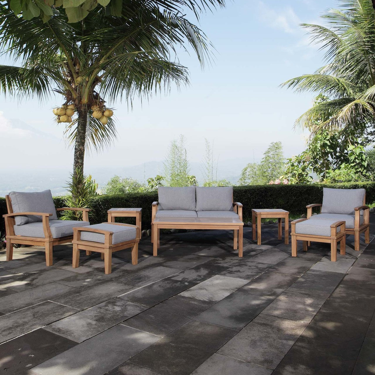 Marina 8 Piece Outdoor Patio Teak Set, Wood, Grey Gray Natural 13263