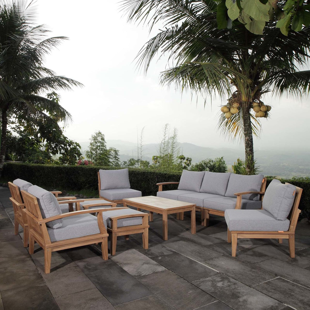 Marina 10 Piece Outdoor Patio Teak Set, Wood, Grey Gray Natural 15268