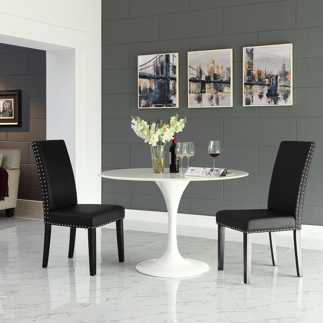 Parcel Dining Vinyl Side Chair, Black Faux Leather