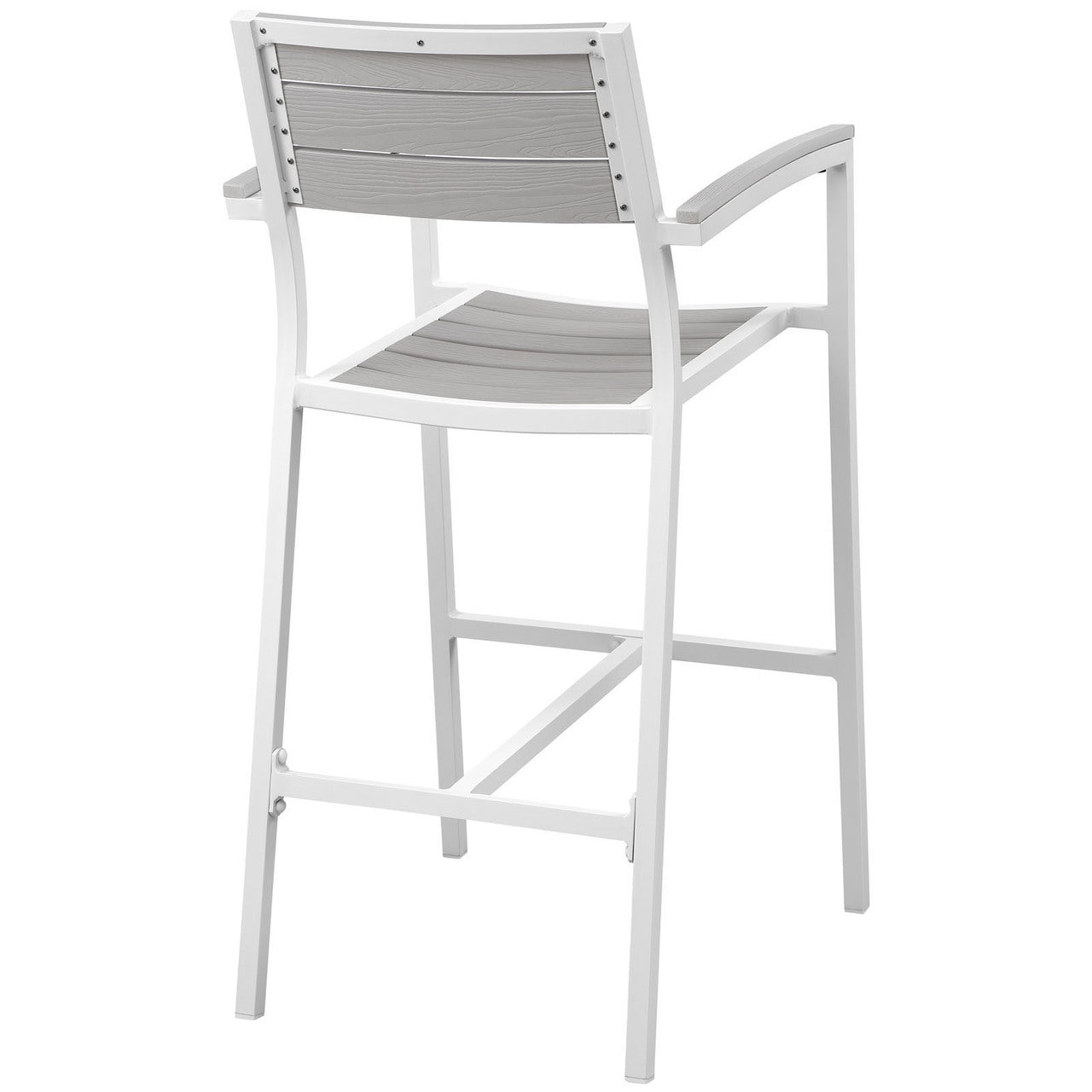 Maine Outdoor Patio Bar Stool, White Light Grey Steel