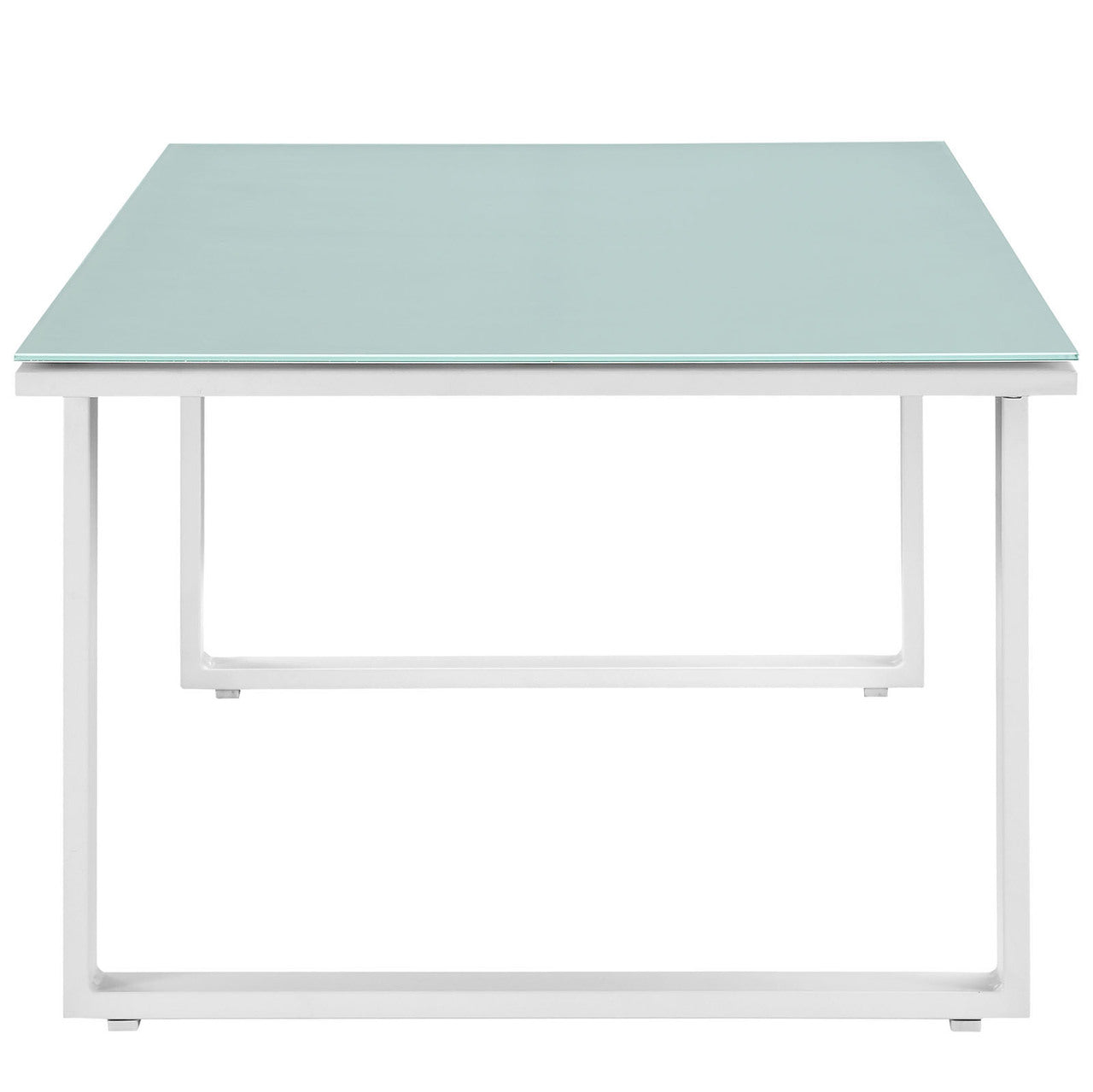 Fortuna Outdoor Patio Coffee Table, White Steel Glass