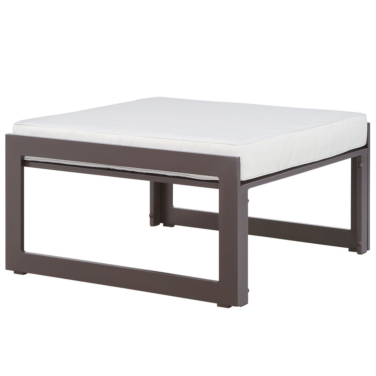Fortuna Outdoor Patio Ottoman, Brown White Fabric Steel