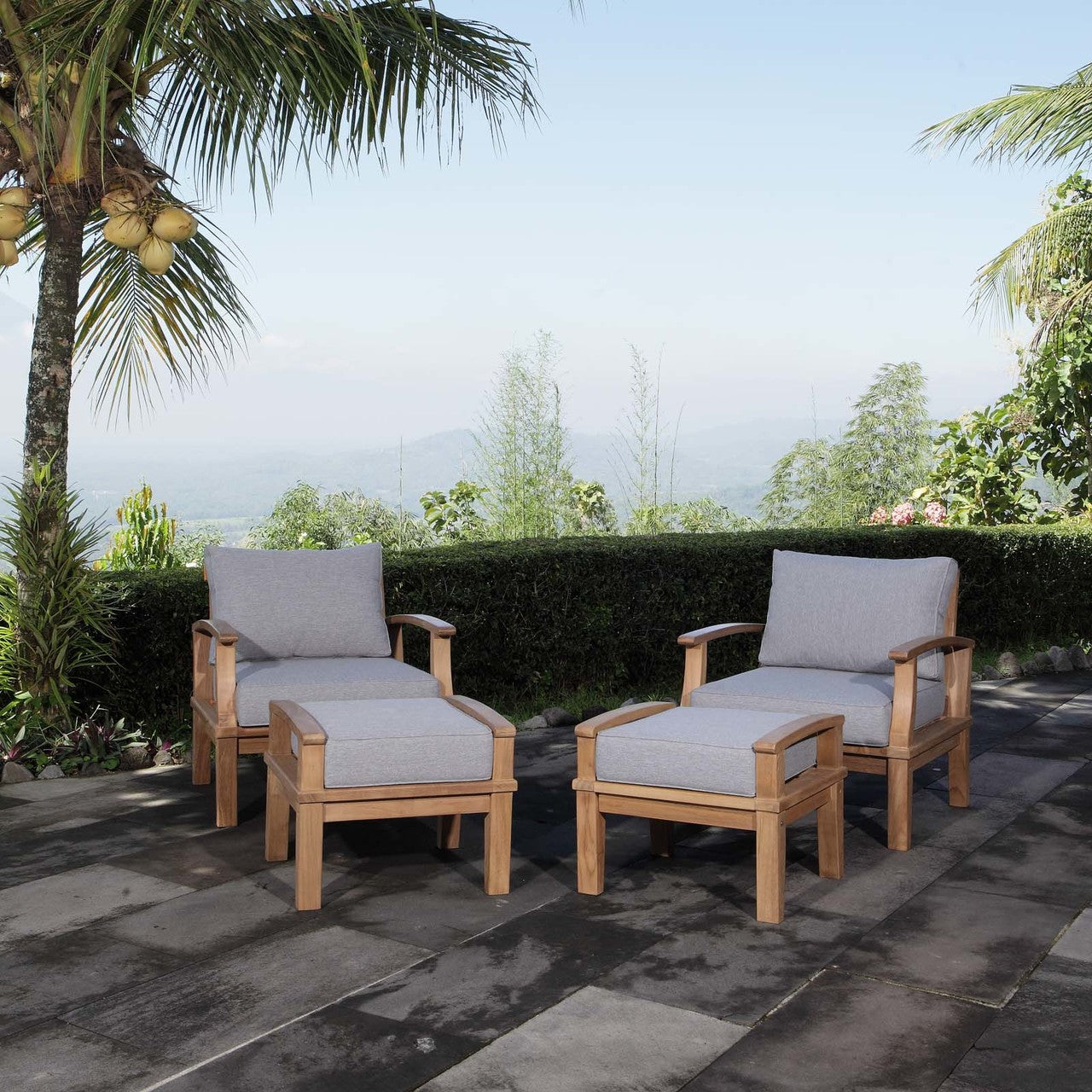 Marina 4 Piece Outdoor Patio Teak Set, Wood, Grey Gray Natural 13278