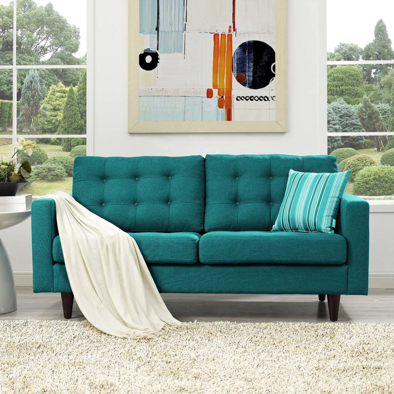 Empress Upholstered Fabric Loveseat, Fabric, Aqua Blue 13281