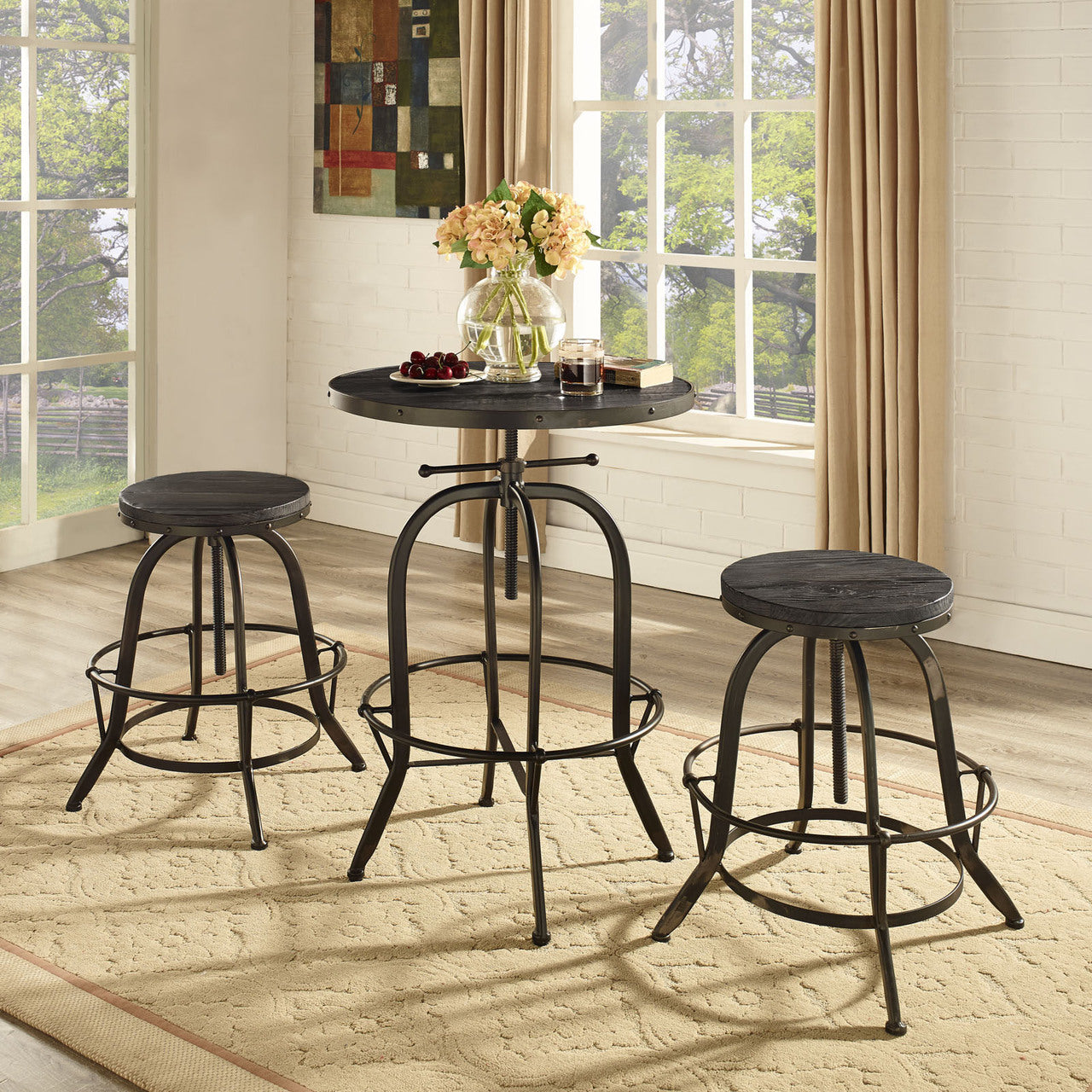 Collect 2 Piece Dining Bar Stool Set, Black Metal