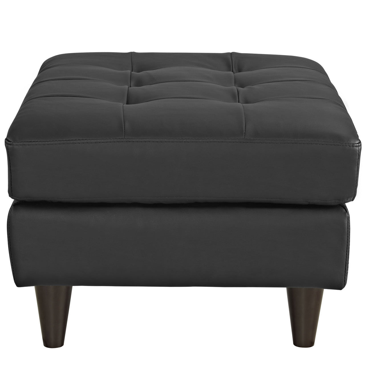 Empress Leather Ottoman, Black Leather