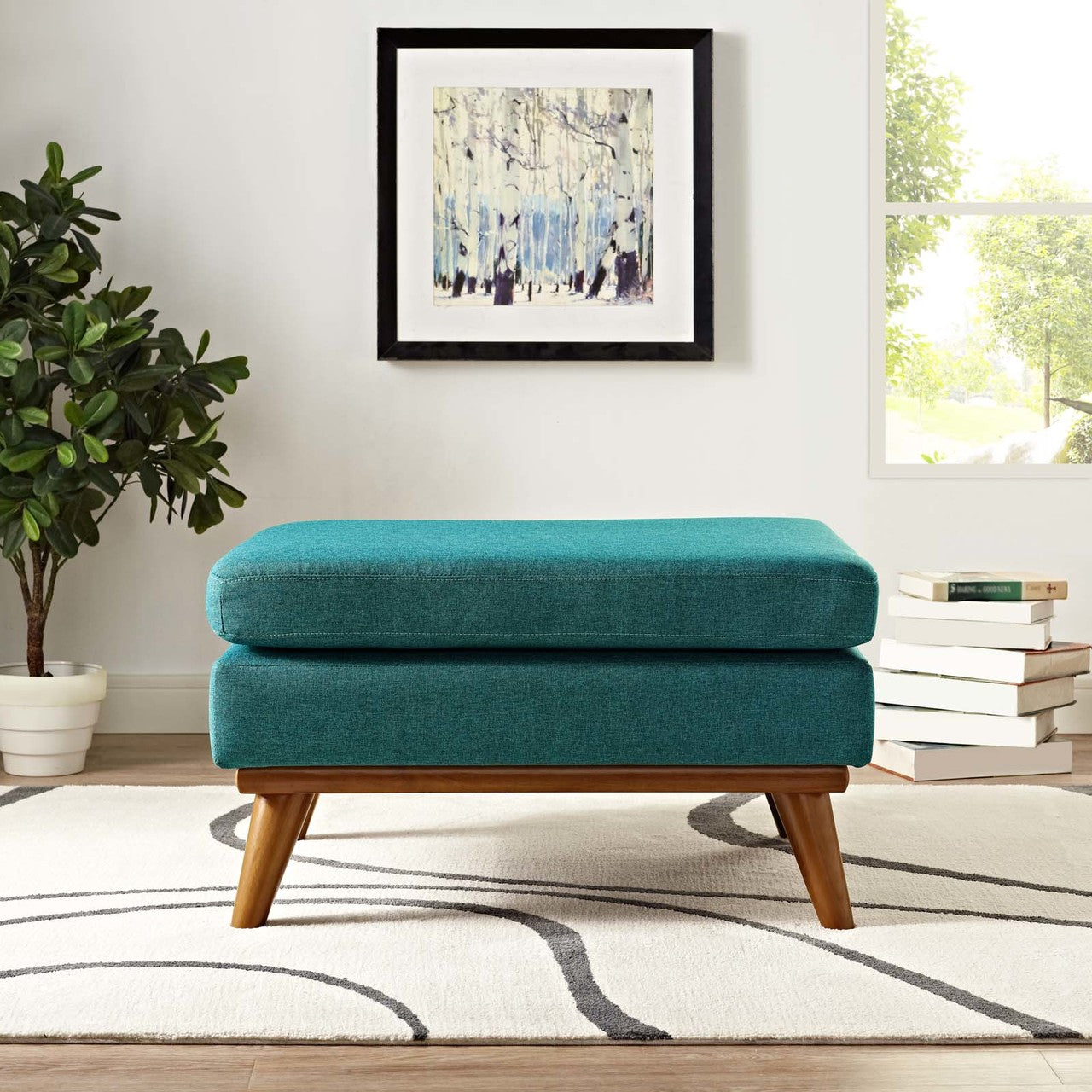 Engage Upholstered Fabric Ottoman, Fabric, Aqua Blue 13321