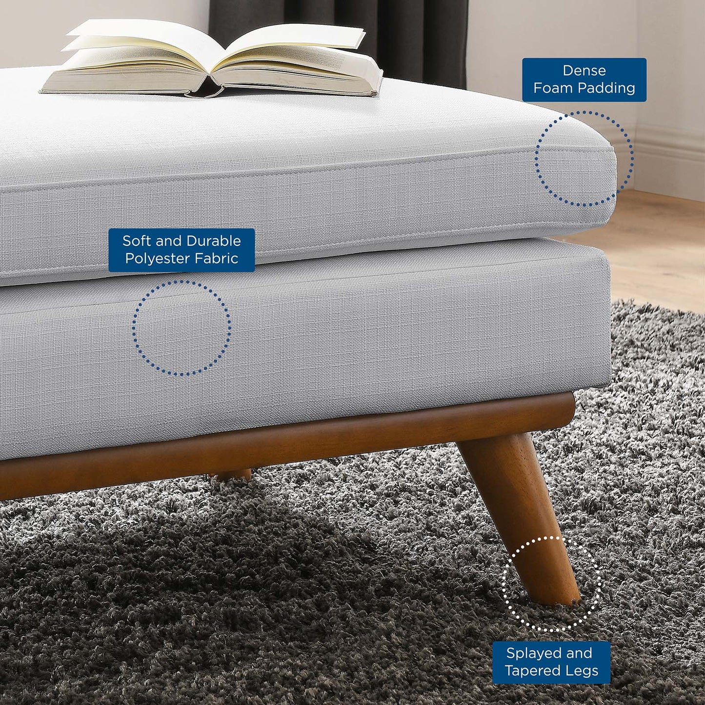 Engage Upholstered Fabric Ottoman, Fabric, White, 18104