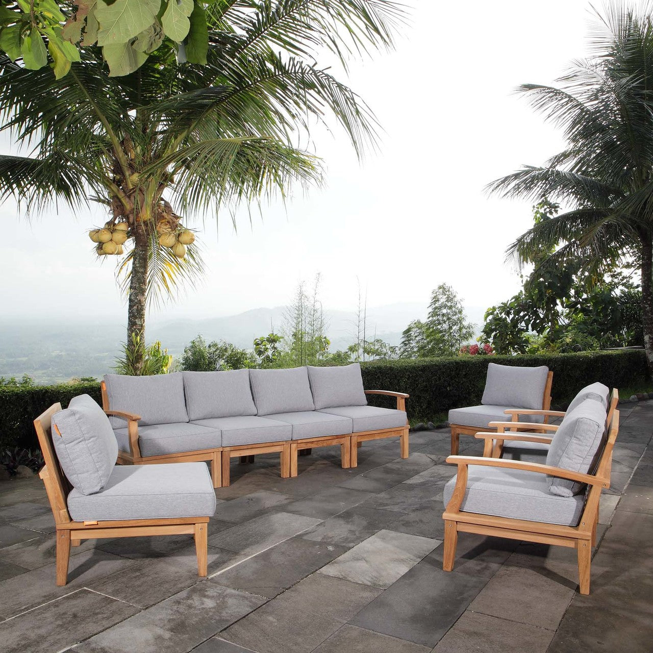 Marina 8 Piece Outdoor Patio Teak Set, Wood, Grey Gray Natural 13324