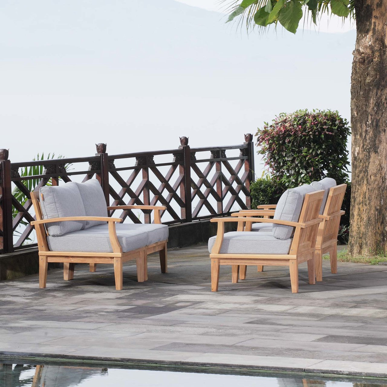 Marina 4 Piece Outdoor Patio Teak Set, Wood, Grey Gray Natural 13326