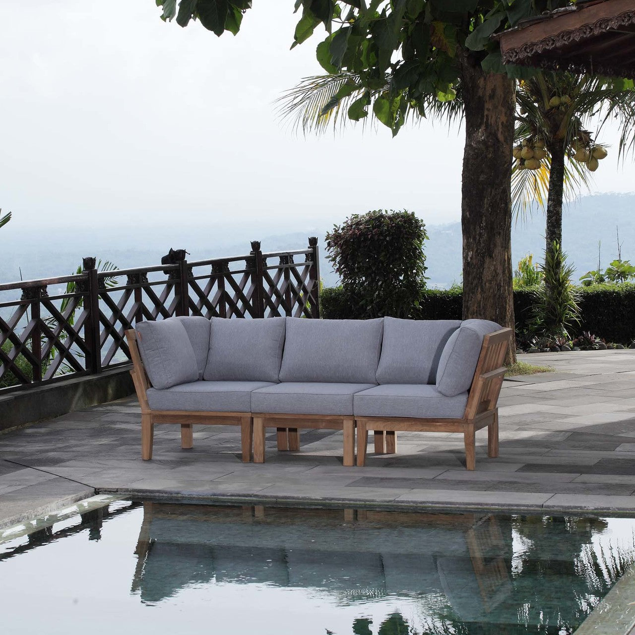 Marina 3 Piece Outdoor Patio Teak Set, Wood, Grey Gray Natural 13330