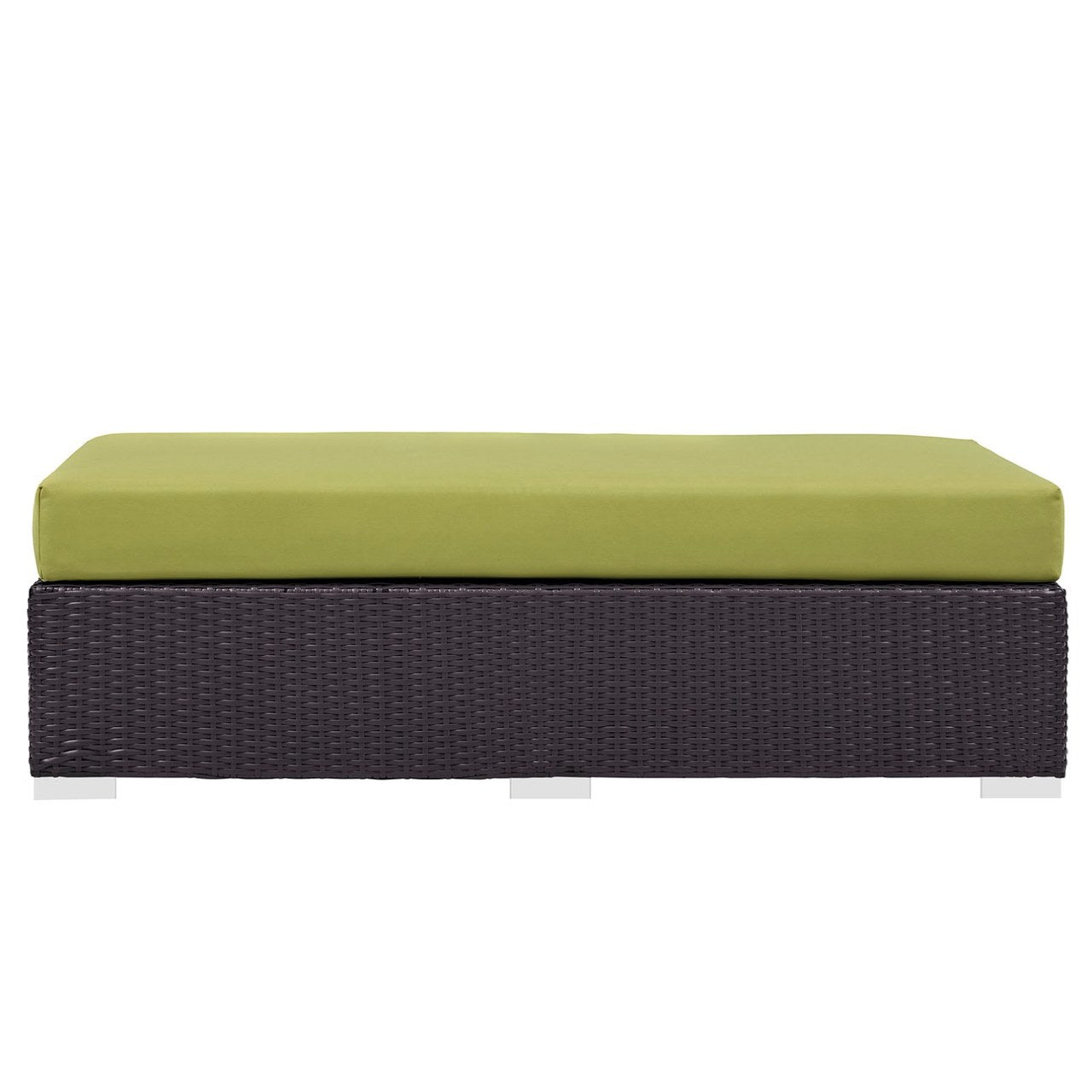 Convene Outdoor Patio Fabric Rectangle Ottoman, Green, Rattan 9725