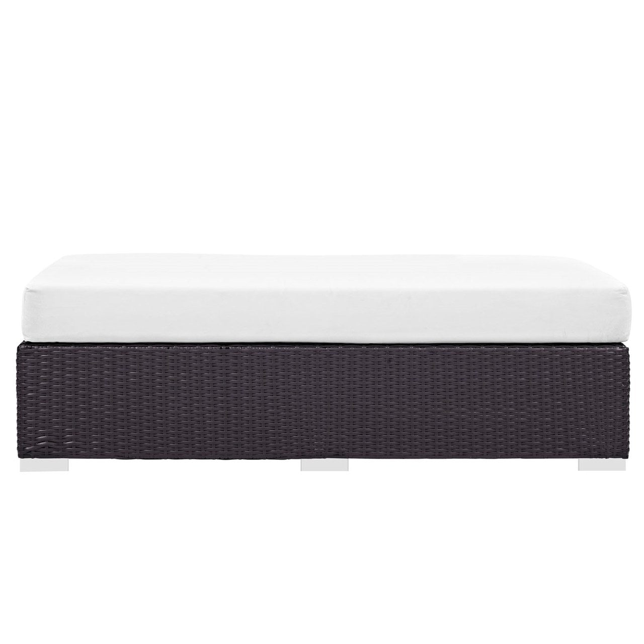Convene Outdoor Patio Fabric Rectangle Ottoman, White, Rattan 9728