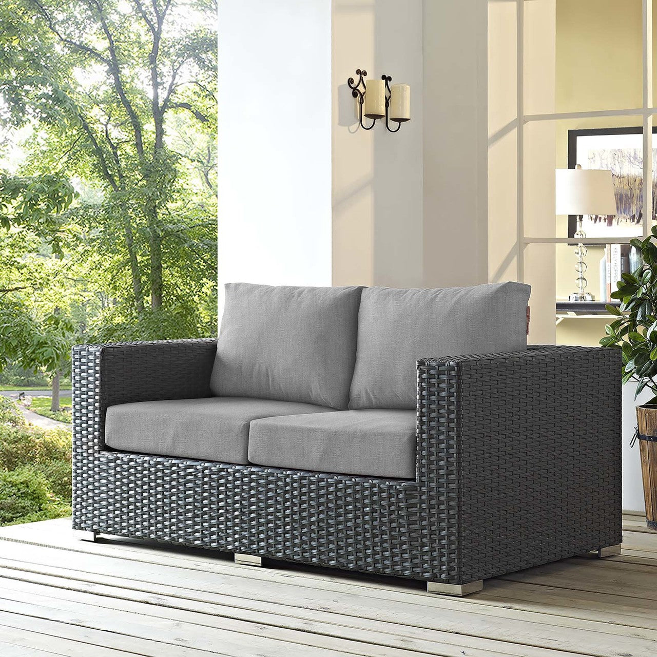 Sojourn Outdoor Patio Sunbrella® Loveseat, Sunbrella Rattan Wicker, Grey Gray 13340