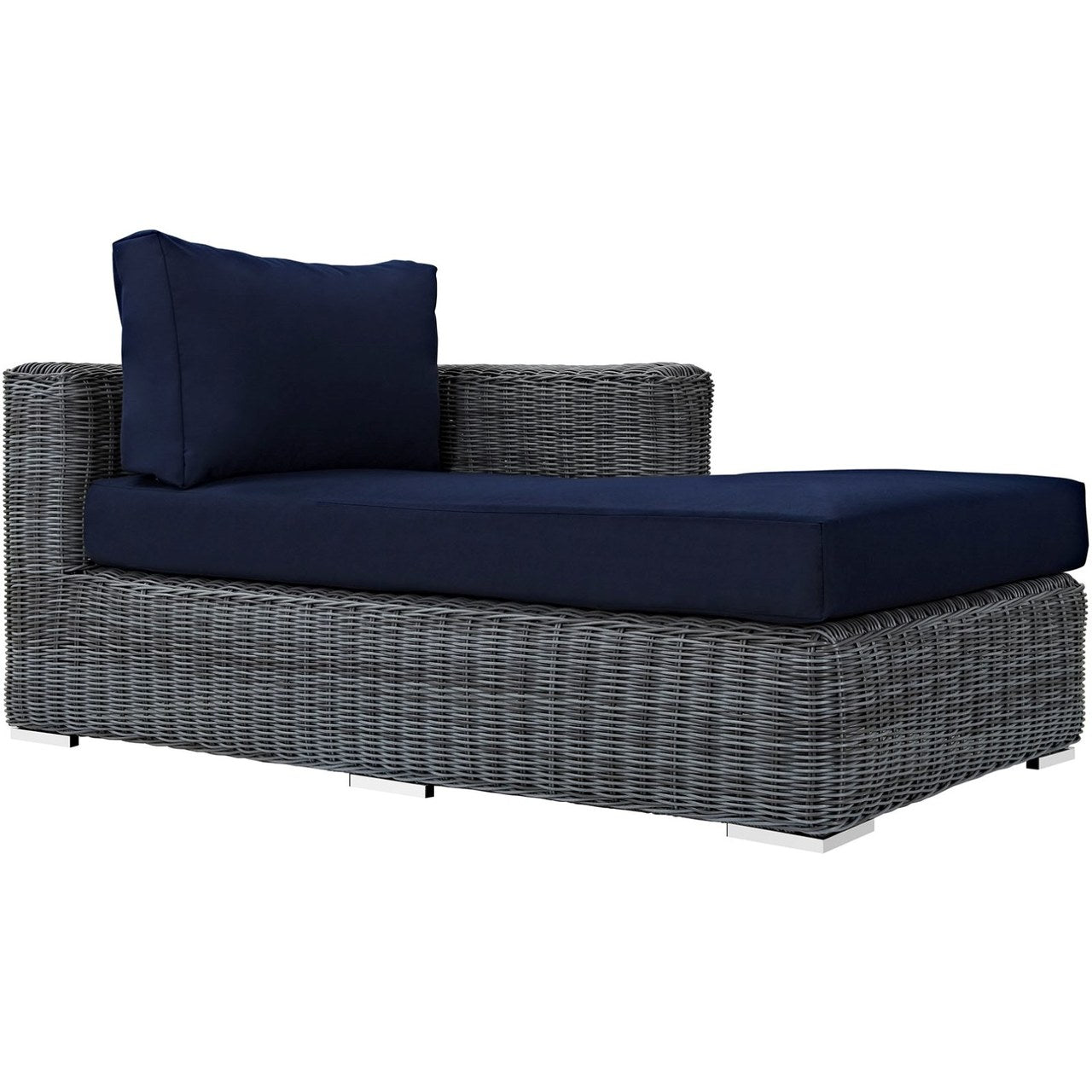 Summon Outdoor Patio Sunbrella Right Arm Chaise, Navy, Rattan 9782