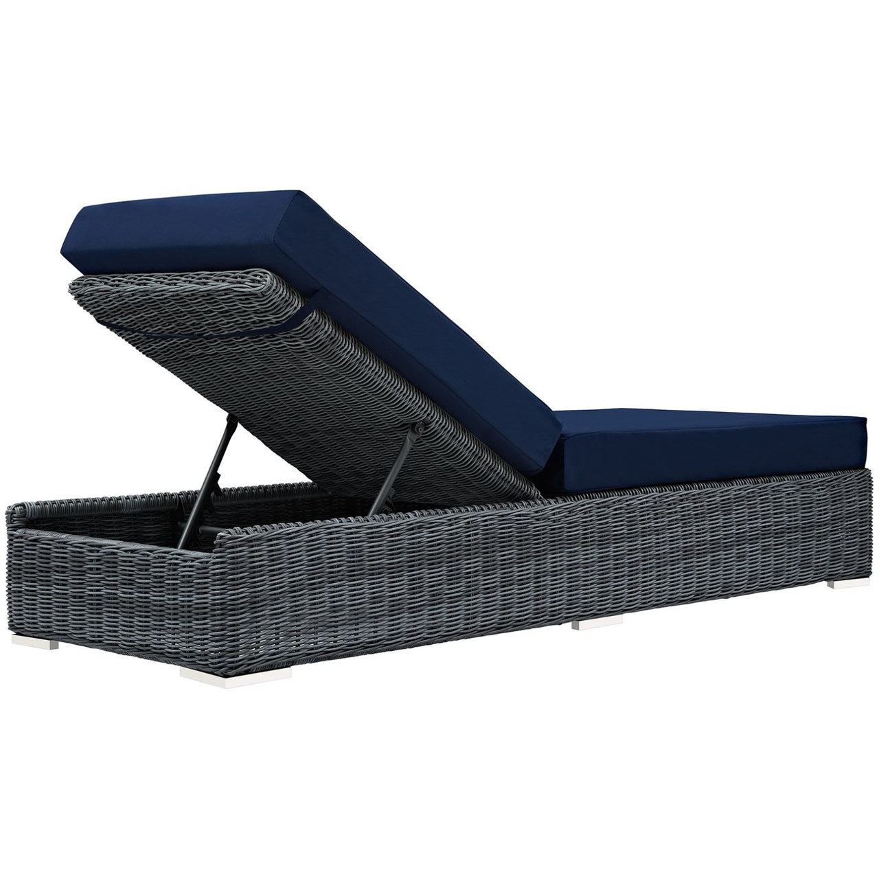 Summon Outdoor Patio Sunbrella Chaise Lounge, Navy, Rattan 9790