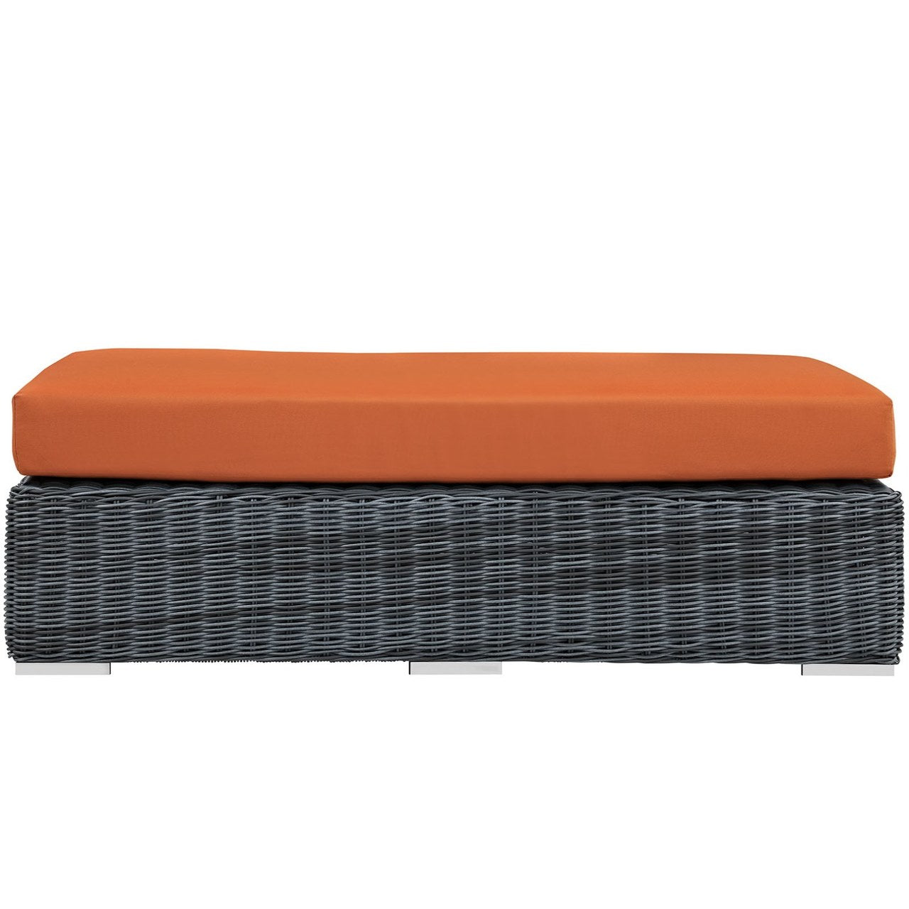 Summon Outdoor Patio Sunbrella Rectangle Ottoman, Orange, Rattan 9794