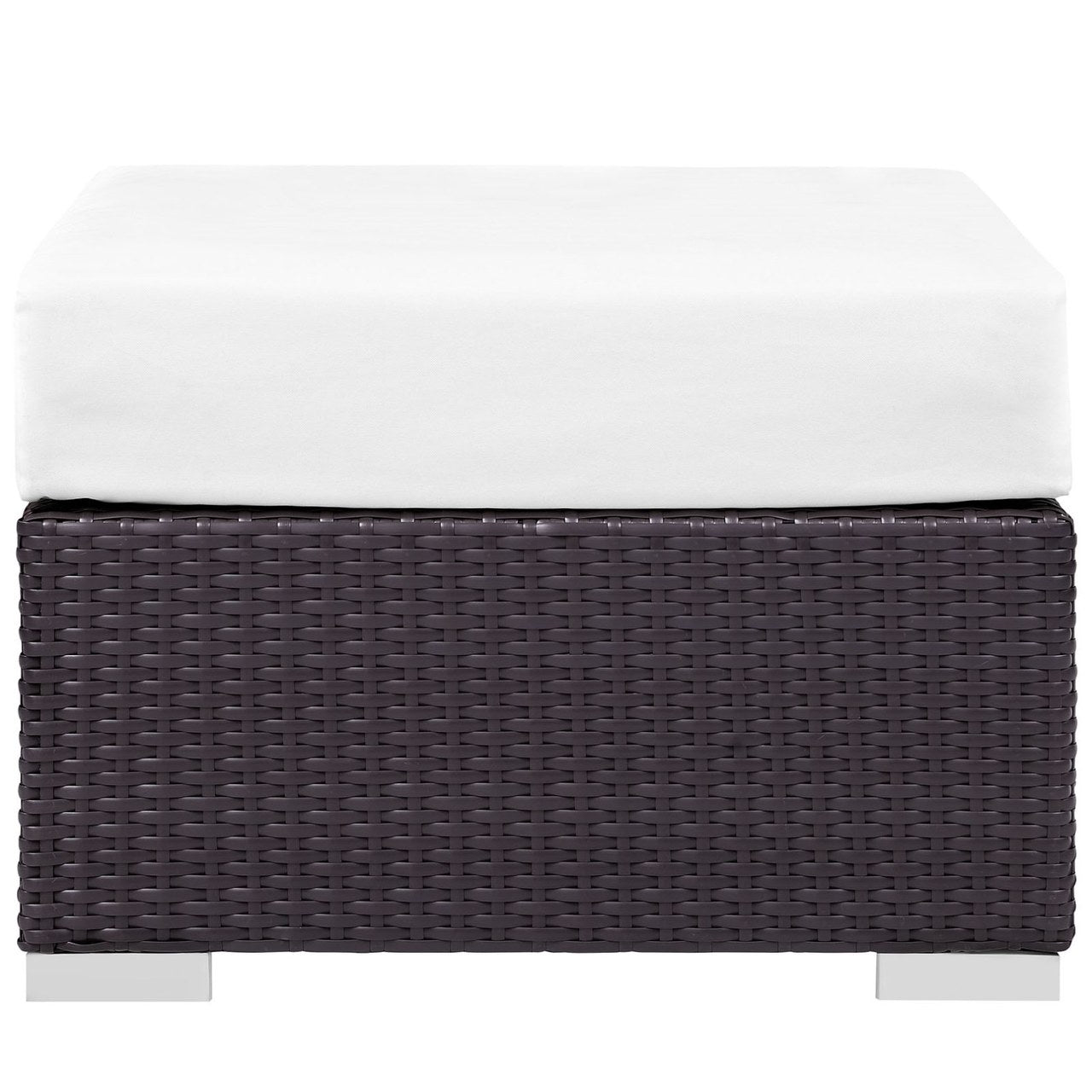 Convene Outdoor Patio Fabric Square Ottoman, White, Rattan 9898