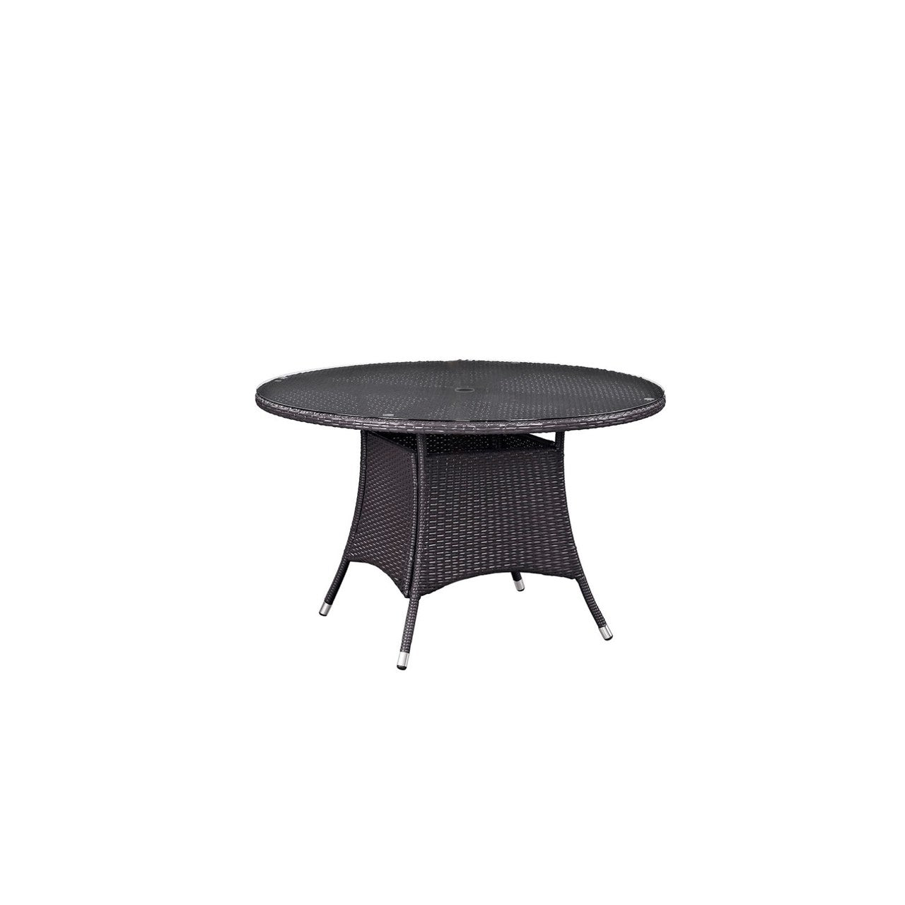 Convene 47" Round Outdoor Patio Dining Table, Brown, Rattan 9907