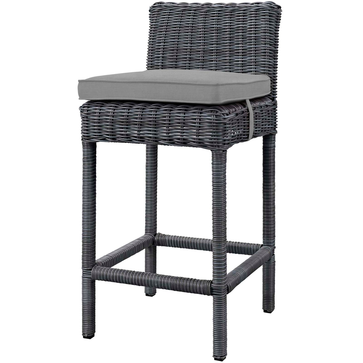 Summon Outdoor Patio Sunbrella Bar Stool, Sunbrella Fabric Rattan Wicker, Grey Gray, 17246