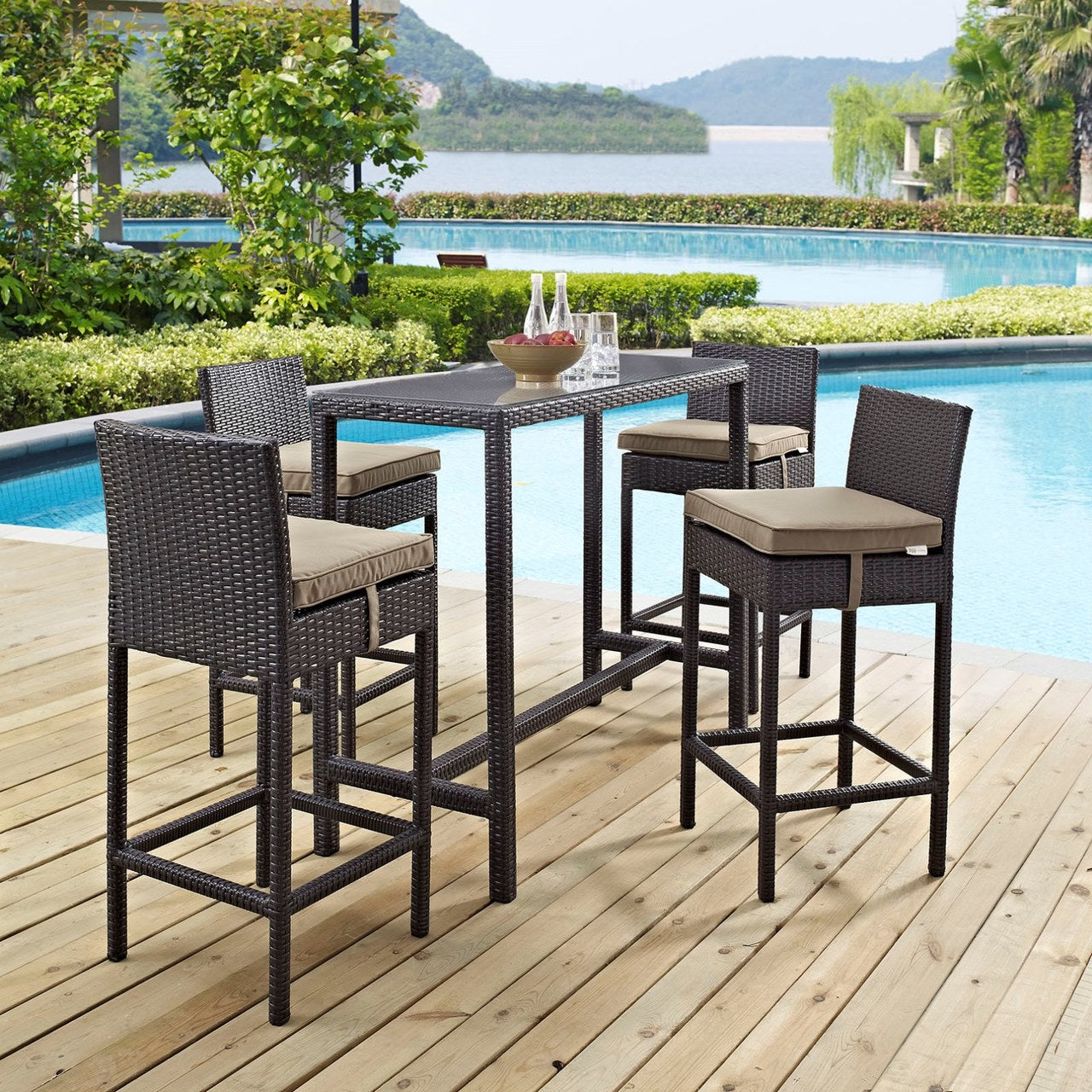 Convene Five PCS Outdoor Patio Pub Set, Brown, Rattan 9966