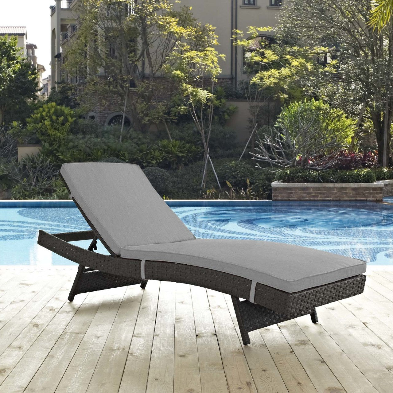 Sojourn Outdoor Patio Sunbrella® Chaise, Sunbrella Rattan Wicker, Grey Gray 13448