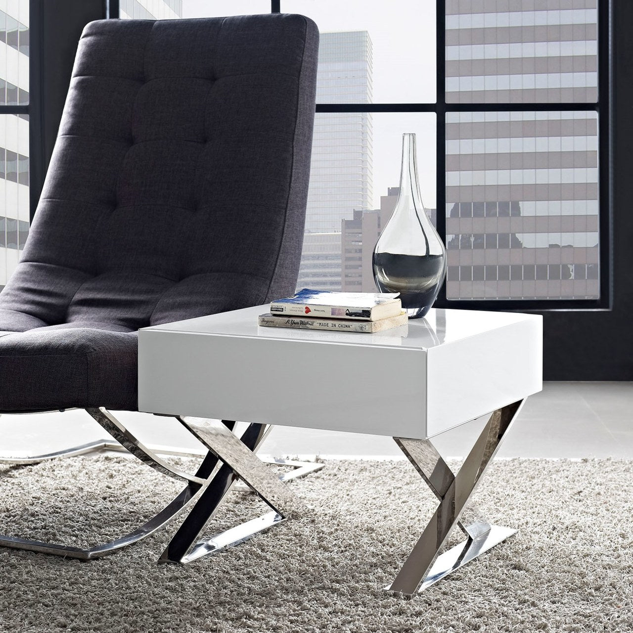 Sector Nightstand, White, Wood 10106