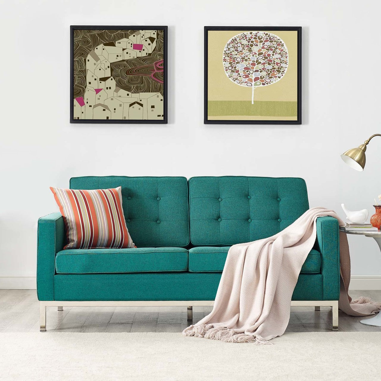Loft Upholstered Fabric Loveseat, Fabric, Aqua Blue 13471