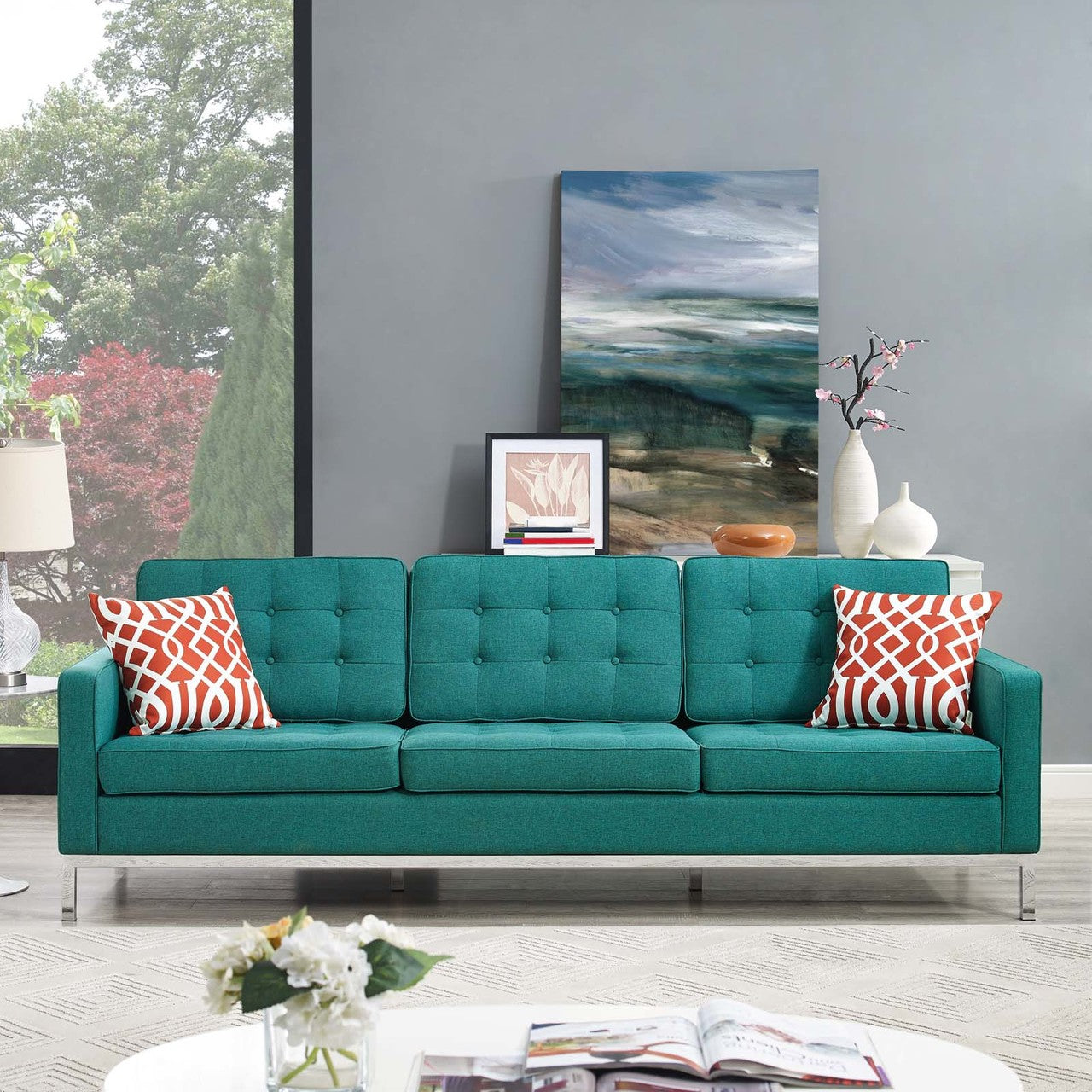 Loft Upholstered Fabric Sofa, Fabric, Aqua Blue 13473
