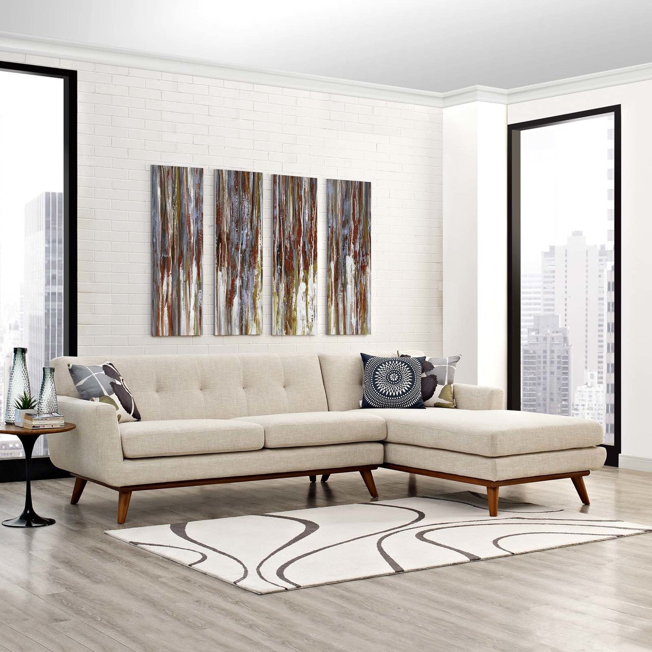 Engage Left-Facing Sectional Sofa, Fabric, Beige 13474