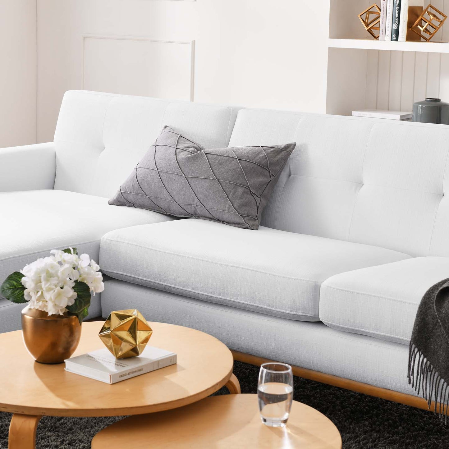 Engage Left-Facing Upholstered Fabric Sectional Sofa, Fabric, White, 18105