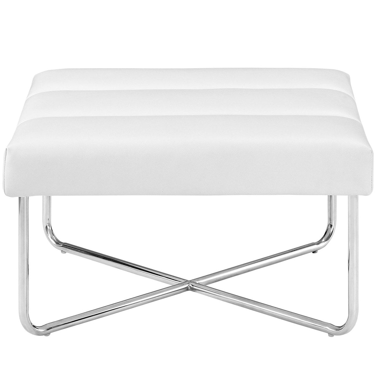 Reach Upholstered Vinyl Ottoman, White, Faux Leather 10155
