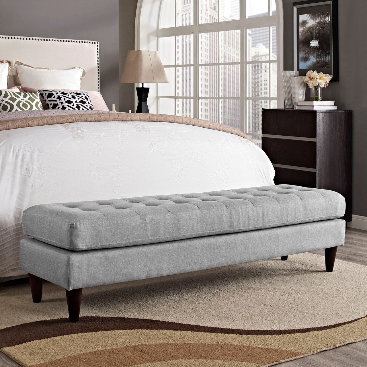Empress Large Bench, Grey, Fabric 10275