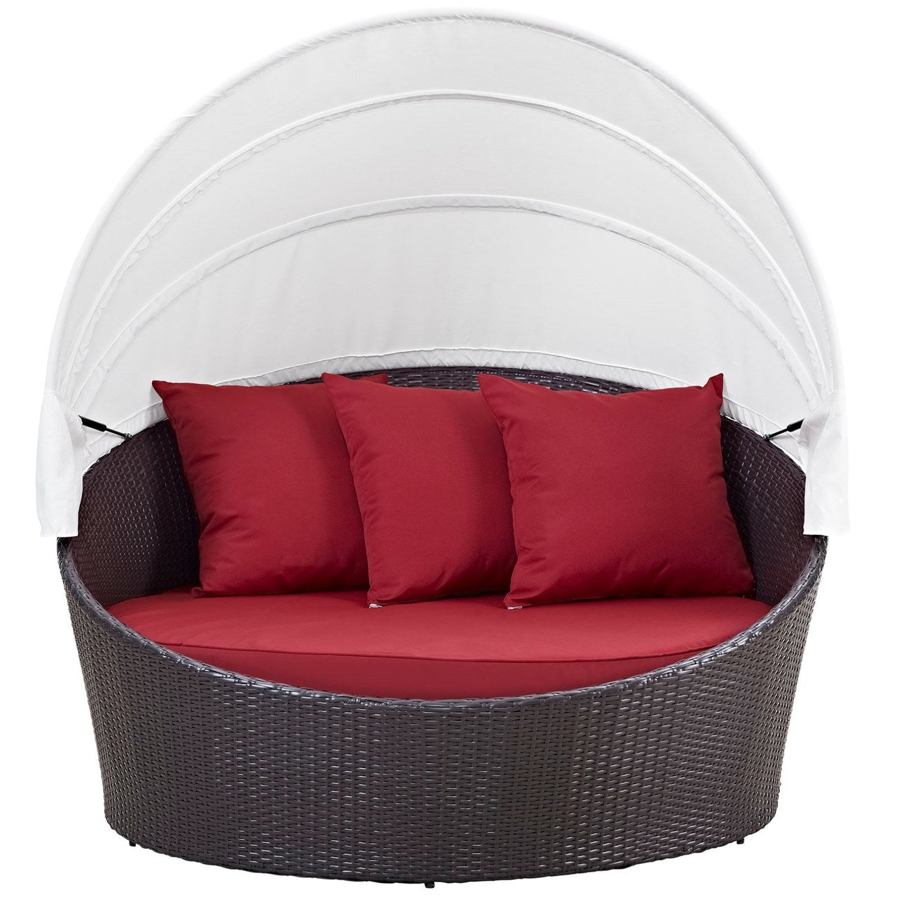 Convene Canopy Outdoor Patio Daybed, Red, Rattan 10485