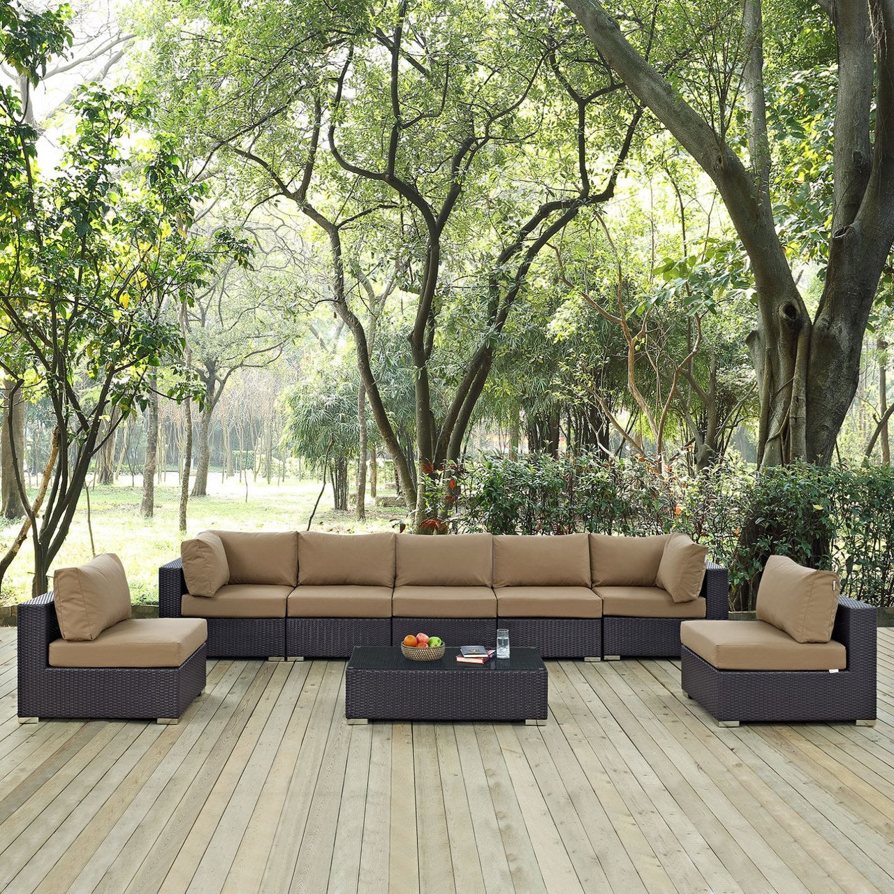 Convene Eight PCS Outdoor Patio Sectional Set, Brown, Rattan 10640