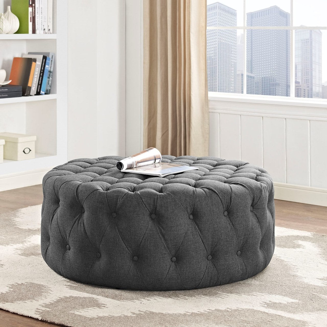 Amour Upholstered Fabric Ottoman, Grey, Fabric 10739