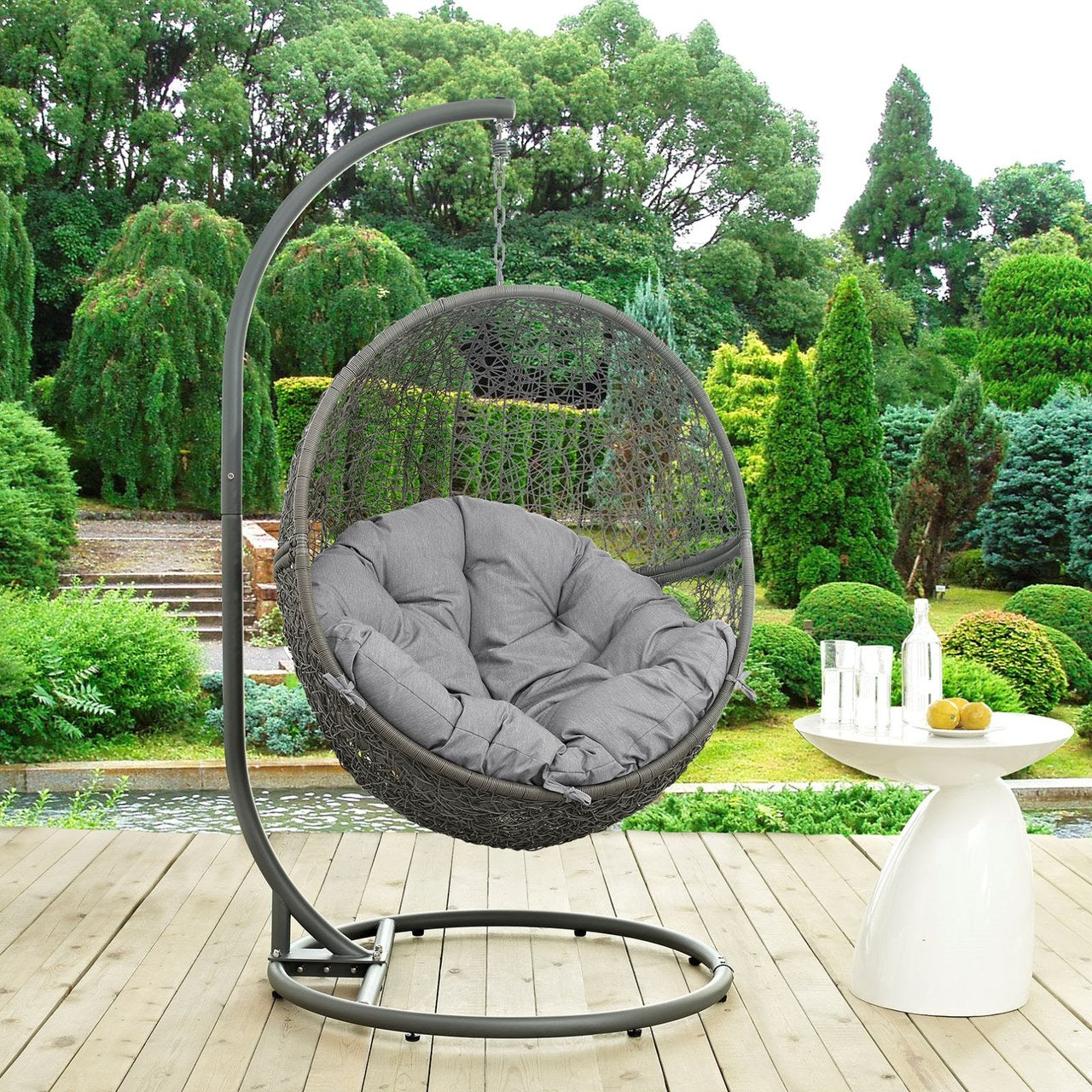 Hide Outdoor Patio Swing Chair With Stand, Grey, Rattan 10884