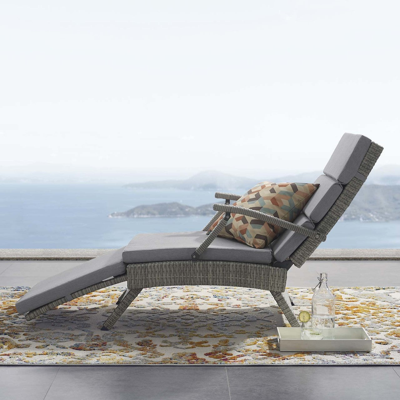 Envisage Chaise Outdoor Patio Wicker Rattan Lounge Chair, Rattan Wicker, Grey Gray 15665