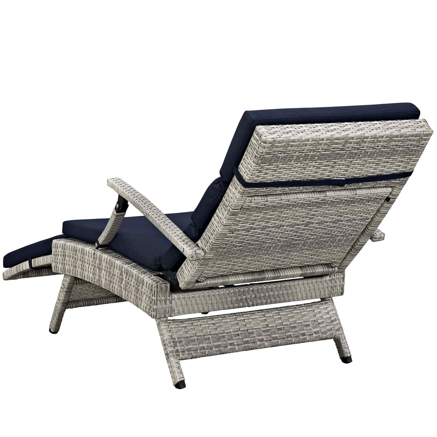 Envisage Chaise Outdoor Patio Wicker Rattan Lounge Chair, Fabric Rattan Wicker, Navy Blue, 17250