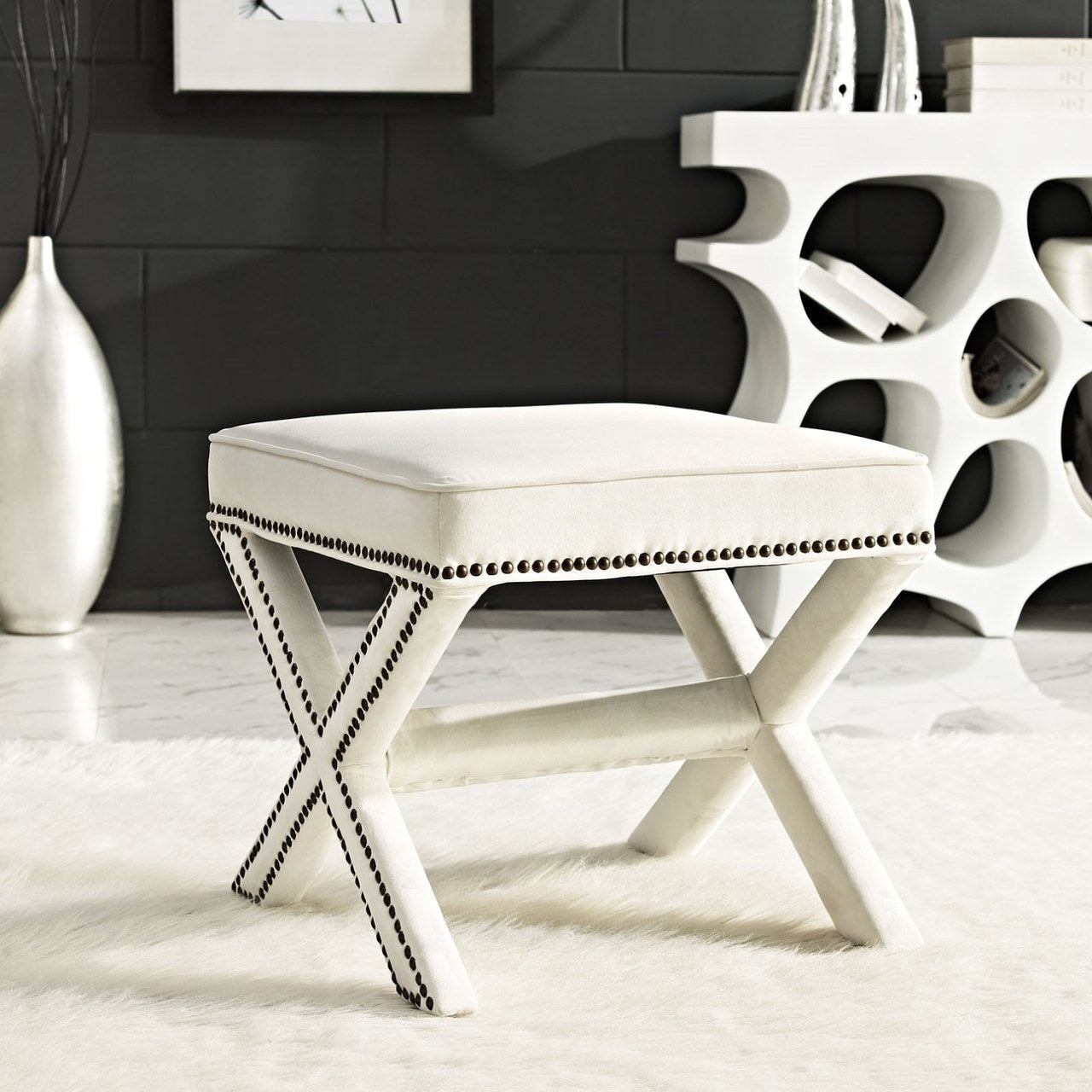 Rivet Bench, White, Fabric 11009